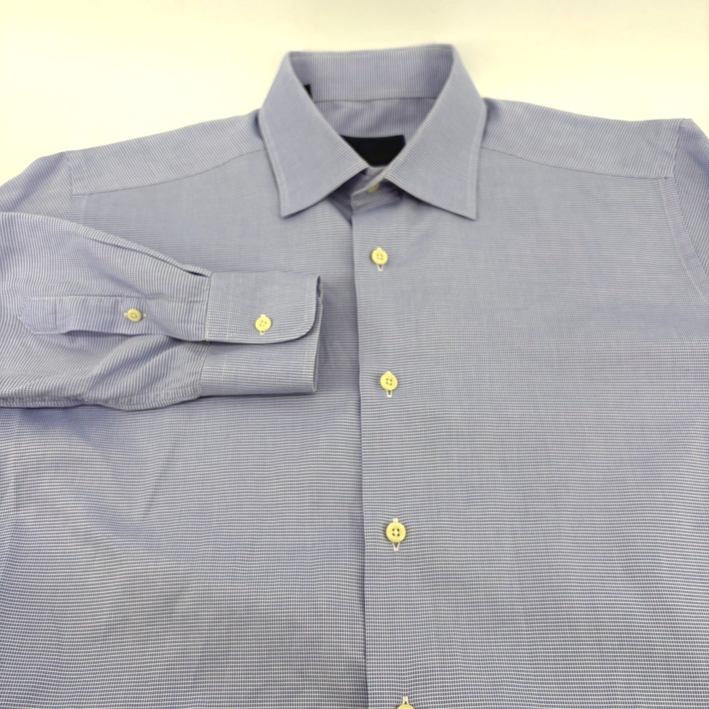 David Donahue Mens 16.5 32/33 Trim Fit Blue Micro Check Cotton Dress Shirt